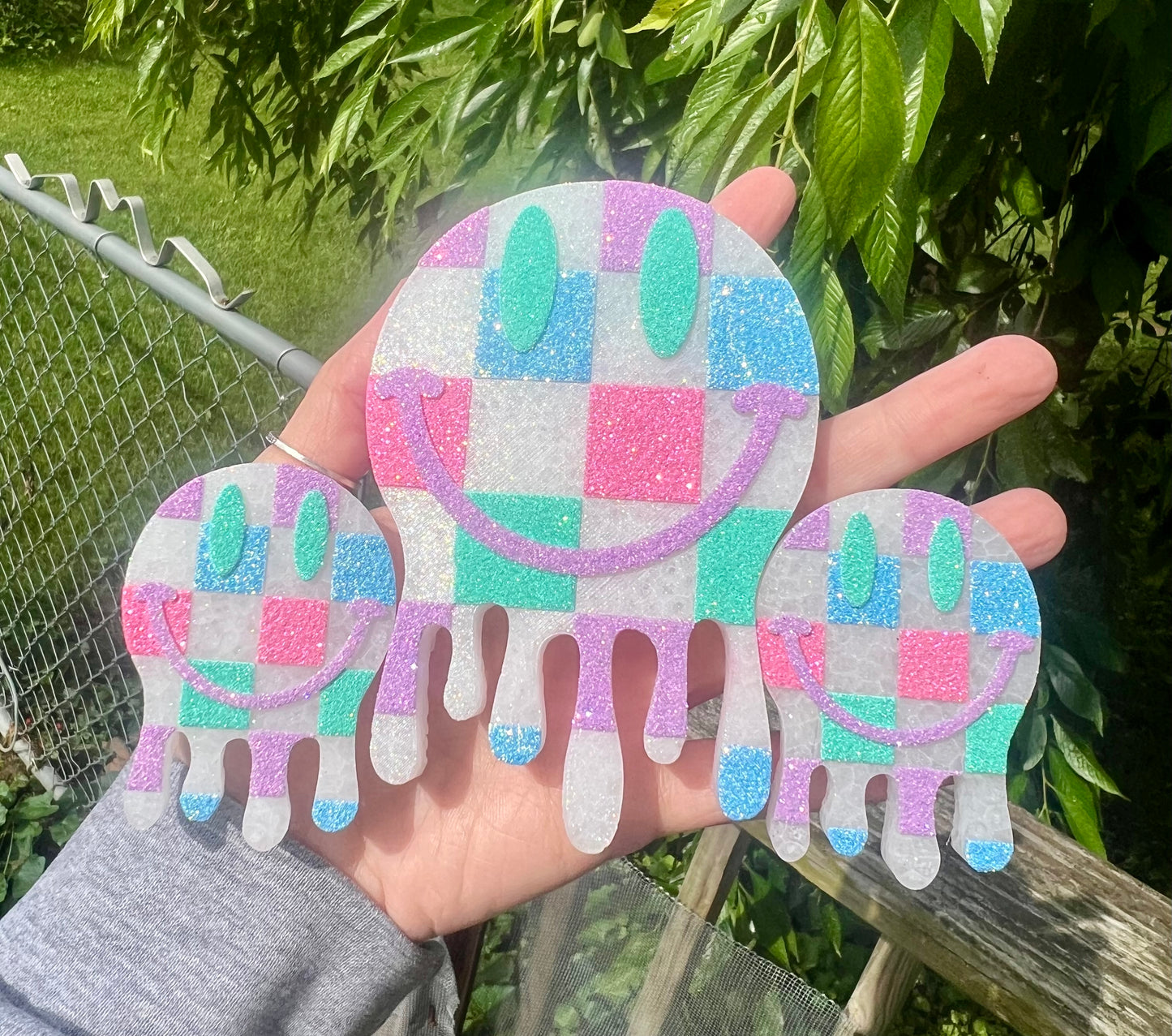 Checkered Drip Smiley Vent Clips