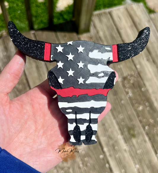 Distressed Flag Bull Skull