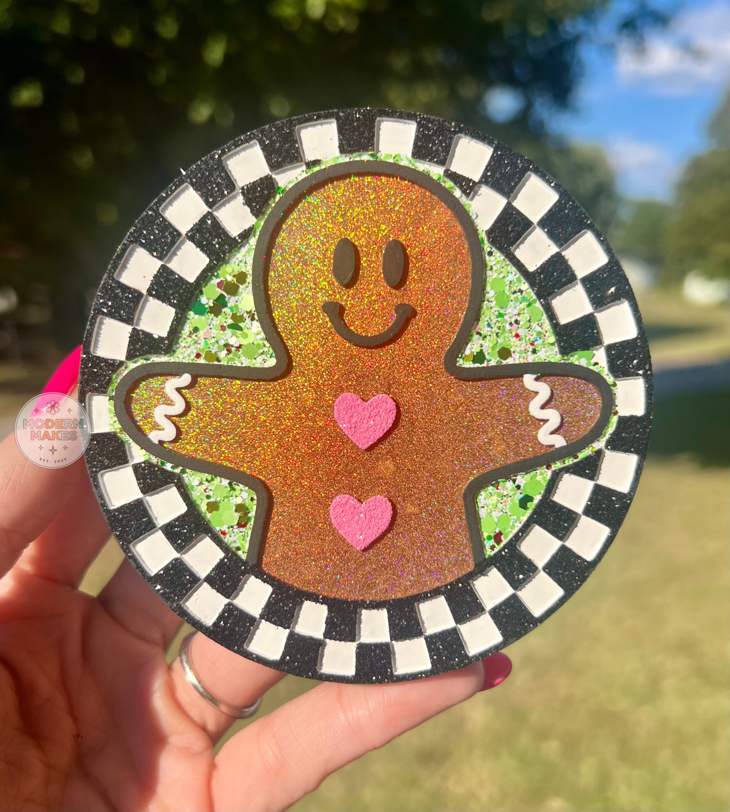 Checkered Border Gingerbread Man