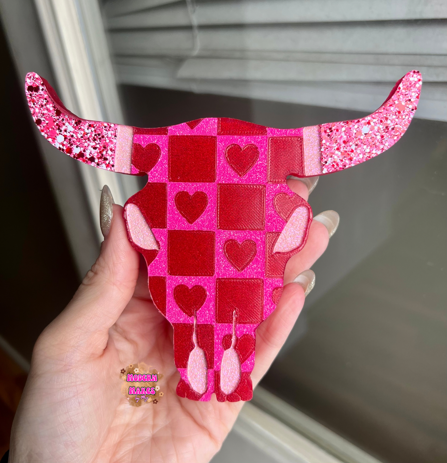 Heart Checkered Bull Skull